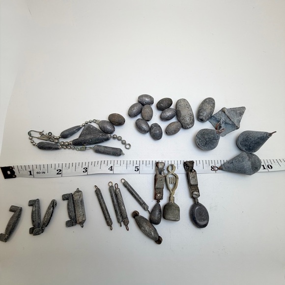 Other - Vintage Lead Fishing Weights Sinkers Lot Bank Egg Pyramid Swivel Mix 30pcs 1.9lb